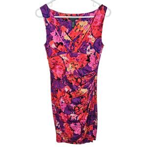 Lauren Ralph Lauren Womens Floral Sheath Dress Sz 8 Wedding Guest Stretch Garden